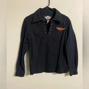 Harley Davidson Black Lace Neck Textured Pullover Top / Jacket Medium M